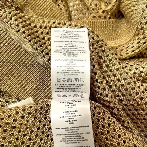 MICHAEL KORS Metallic Gold Knit Kaftan Poncho Med Business Casual EUC Designer - Picture 13 of 14